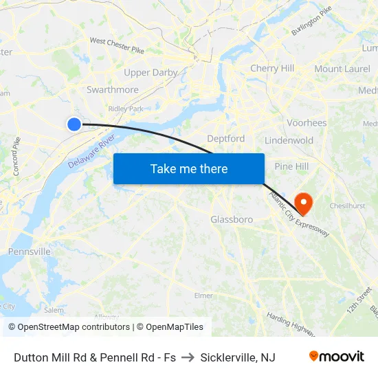 Dutton Mill Rd & Pennell Rd - Fs to Sicklerville, NJ map