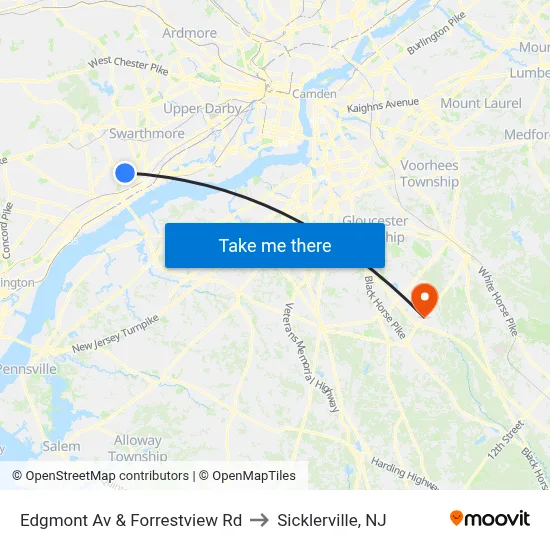 Edgmont Av & Forrestview Rd to Sicklerville, NJ map