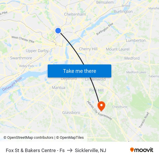 Fox St & Bakers Centre - Fs to Sicklerville, NJ map