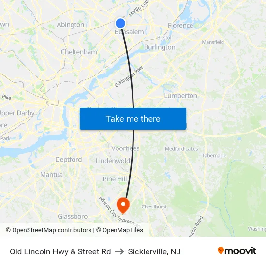 Old Lincoln Hwy & Street Rd to Sicklerville, NJ map