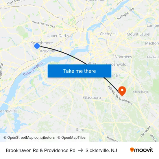 Brookhaven Rd & Providence Rd to Sicklerville, NJ map