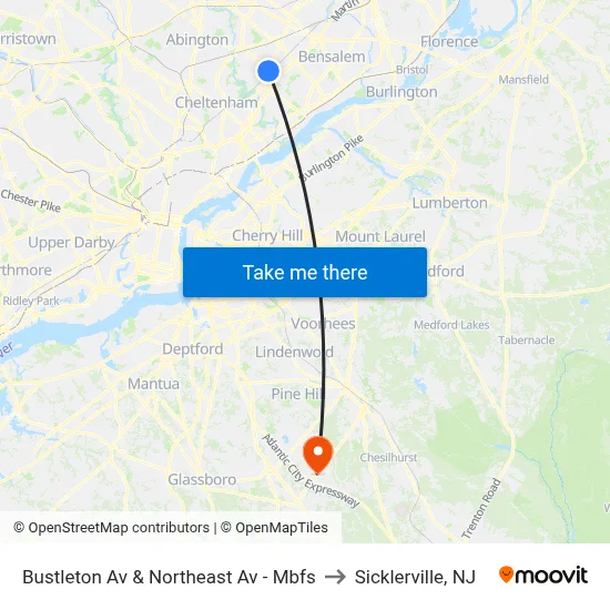 Bustleton Av & Northeast Av - Mbfs to Sicklerville, NJ map