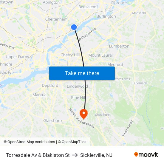 Torresdale Av & Blakiston St to Sicklerville, NJ map