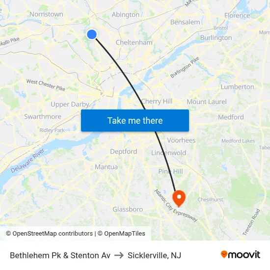 Bethlehem Pk & Stenton Av to Sicklerville, NJ map