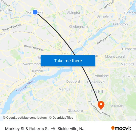 Markley St & Roberts St to Sicklerville, NJ map