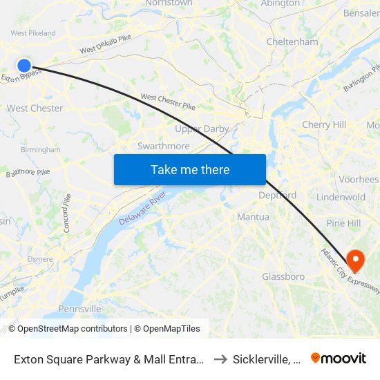 Exton Square Parkway & Mall Entrance to Sicklerville, NJ map