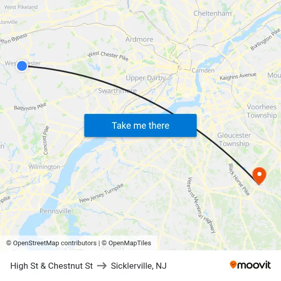 High St & Chestnut St to Sicklerville, NJ map