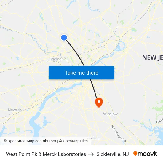 West Point Pk & Merck Laboratories to Sicklerville, NJ map