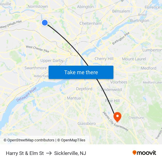 Harry St & Elm St to Sicklerville, NJ map