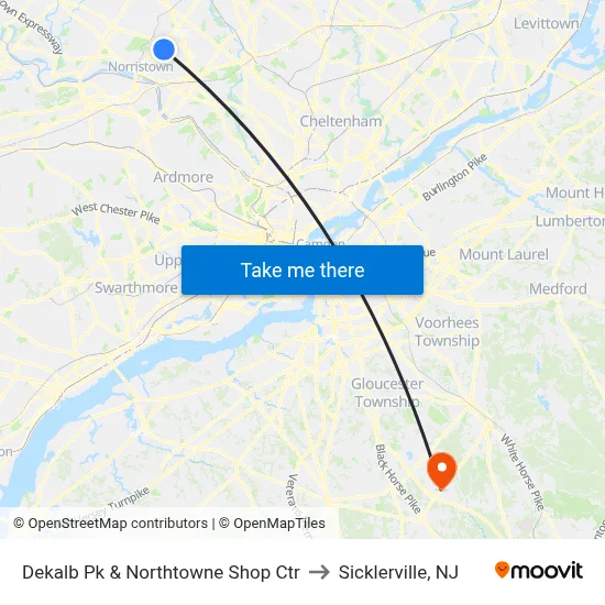 Dekalb Pk & Northtowne Shop Ctr to Sicklerville, NJ map
