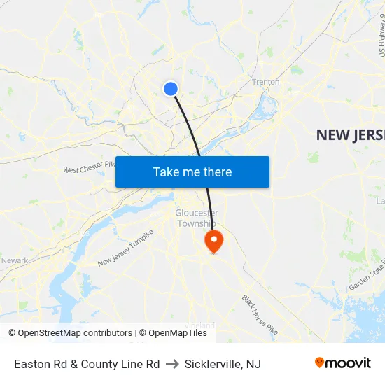Easton Rd & County Line Rd to Sicklerville, NJ map