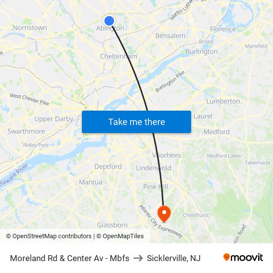 Moreland Rd & Center Av - Mbfs to Sicklerville, NJ map