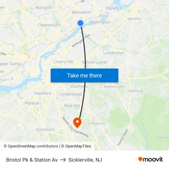 Bristol Pk & Station Av to Sicklerville, NJ map