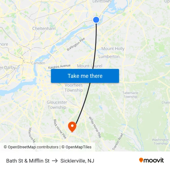 Bath St & Mifflin St to Sicklerville, NJ map
