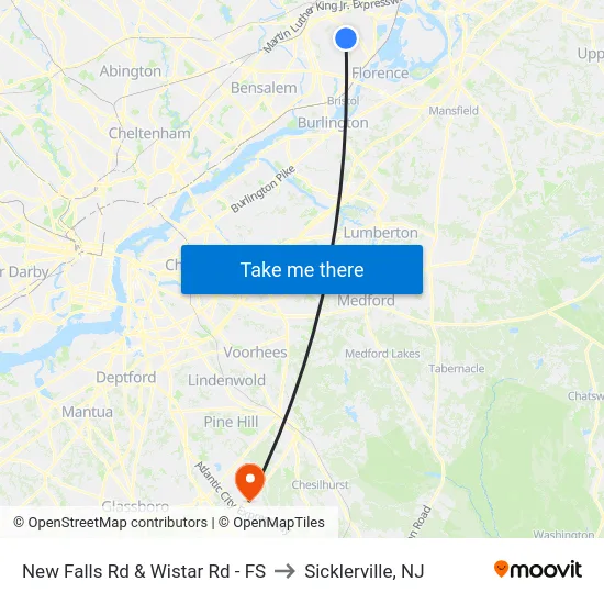 New Falls Rd & Wistar Rd - FS to Sicklerville, NJ map