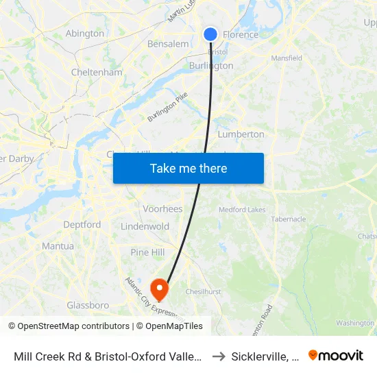 Mill Creek Rd & Bristol-Oxford Valley Rd to Sicklerville, NJ map