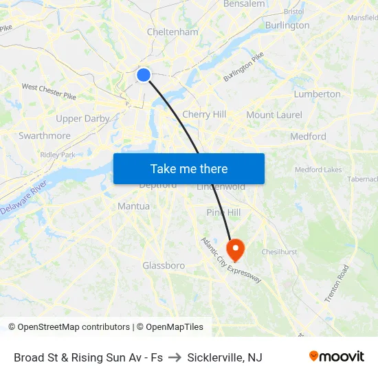 Broad St & Rising Sun Av - Fs to Sicklerville, NJ map
