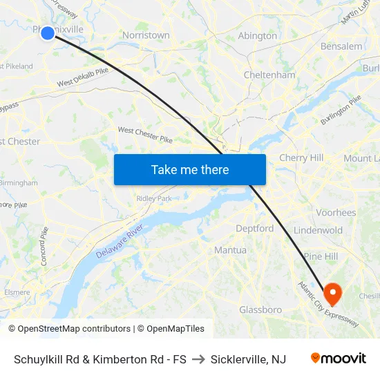 Schuylkill Rd & Kimberton Rd - FS to Sicklerville, NJ map