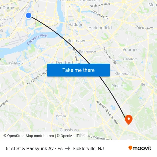 61st St & Passyunk Av - Fs to Sicklerville, NJ map