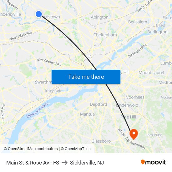Main St & Rose Av - FS to Sicklerville, NJ map