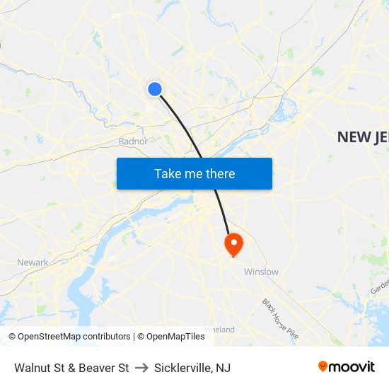 Walnut St & Beaver St to Sicklerville, NJ map