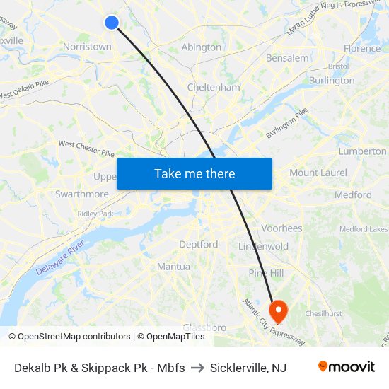 Dekalb Pk & Skippack Pk - Mbfs to Sicklerville, NJ map