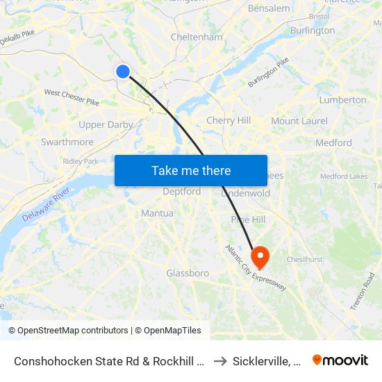 Conshohocken State Rd & Rockhill Rd to Sicklerville, NJ map