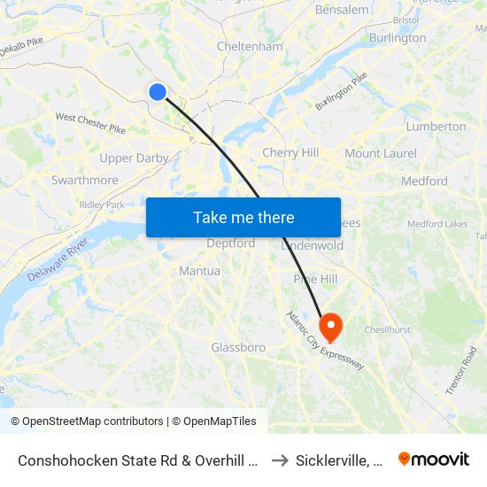 Conshohocken State Rd & Overhill Rd to Sicklerville, NJ map