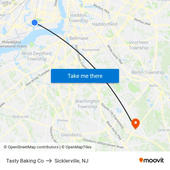 Tasty Baking Co to Sicklerville, NJ map