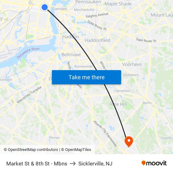 Market St & 8th St - Mbns to Sicklerville, NJ map