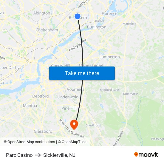 Parx Casino to Sicklerville, NJ map