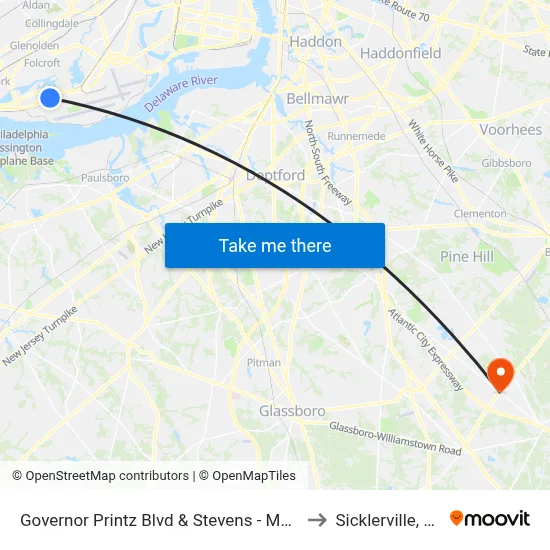 Governor Printz Blvd & Stevens - Mbns to Sicklerville, NJ map