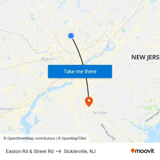 Easton Rd & Street Rd to Sicklerville, NJ map