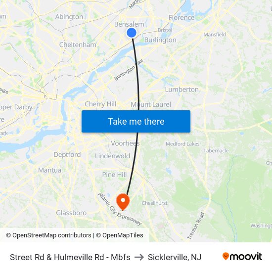 Street Rd & Hulmeville Rd - Mbfs to Sicklerville, NJ map