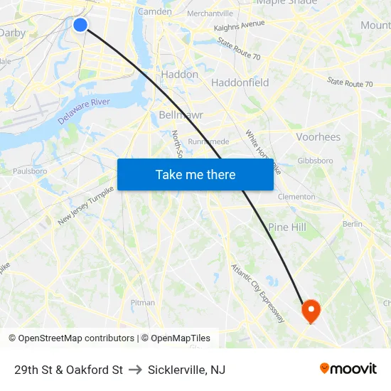 29th St & Oakford St to Sicklerville, NJ map