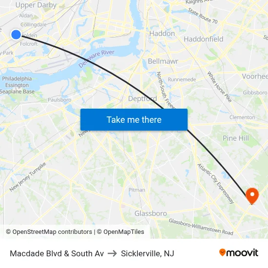 Macdade Blvd & South Av to Sicklerville, NJ map