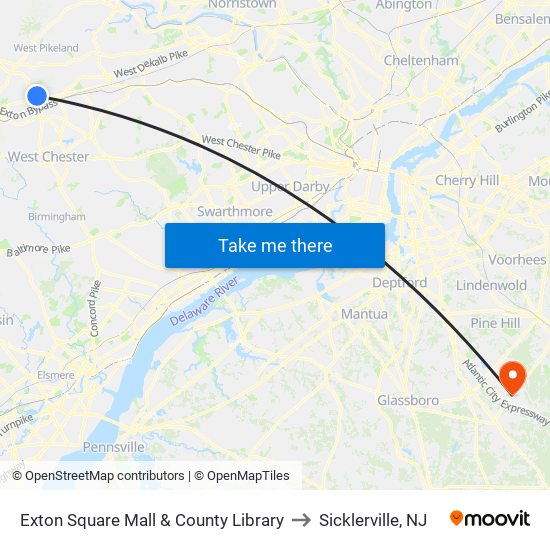 Exton Square Mall & County Library to Sicklerville, NJ map