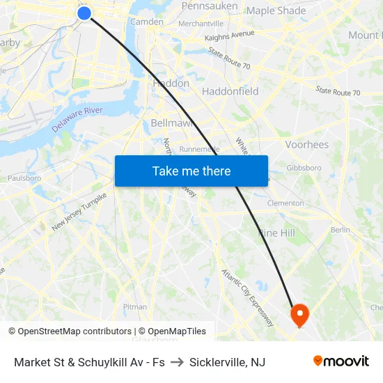 Market St & Schuylkill Av - Fs to Sicklerville, NJ map
