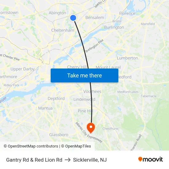 Gantry Rd & Red Lion Rd to Sicklerville, NJ map