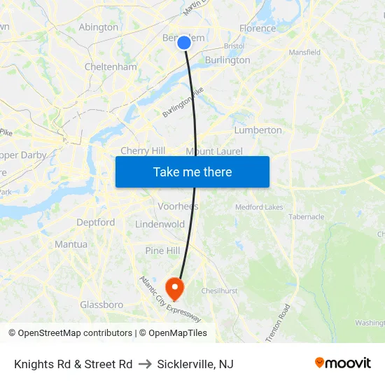 Knights Rd & Street Rd to Sicklerville, NJ map