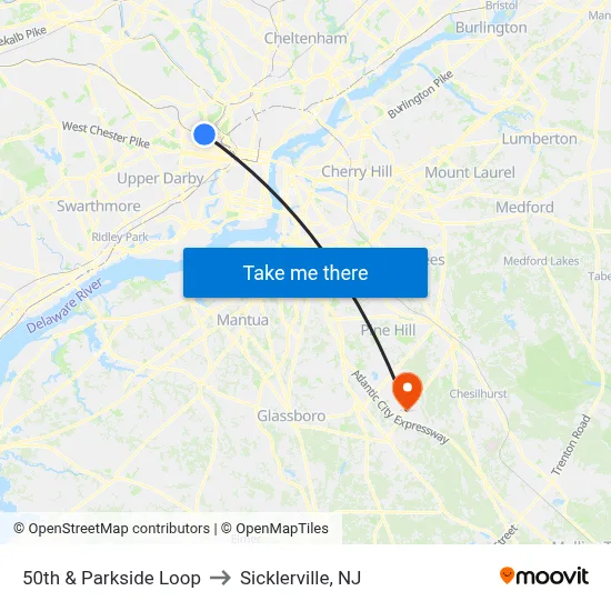 50th & Parkside Loop to Sicklerville, NJ map