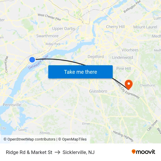 Ridge Rd & Market St to Sicklerville, NJ map