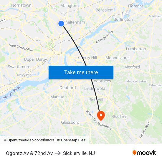 Ogontz Av & 72nd Av to Sicklerville, NJ map
