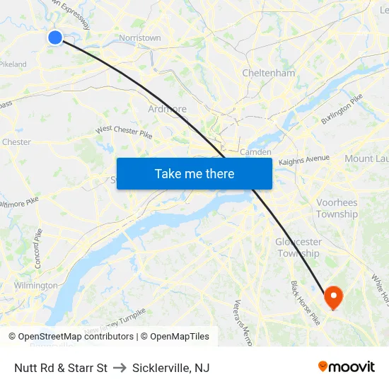 Nutt Rd & Starr St to Sicklerville, NJ map