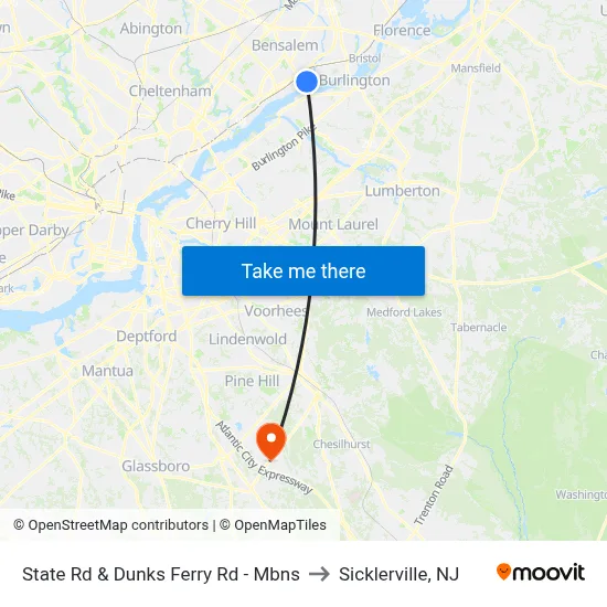 State Rd & Dunks Ferry Rd - Mbns to Sicklerville, NJ map