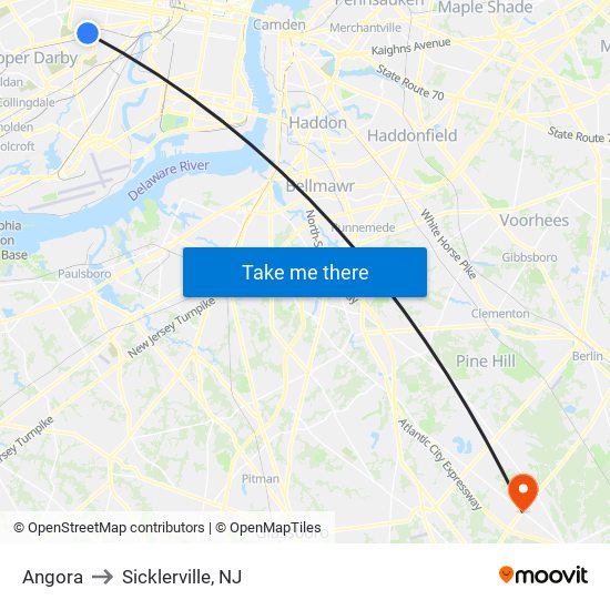 Angora to Sicklerville, NJ map