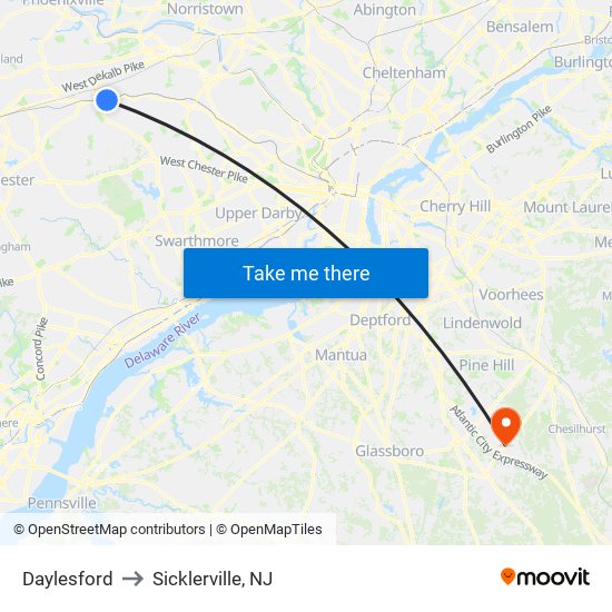 Daylesford to Sicklerville, NJ map