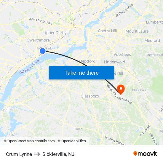 Crum Lynne to Sicklerville, NJ map