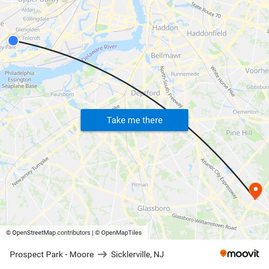 Prospect Park - Moore to Sicklerville, NJ map