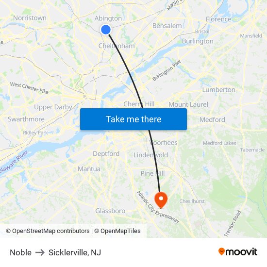 Noble to Sicklerville, NJ map